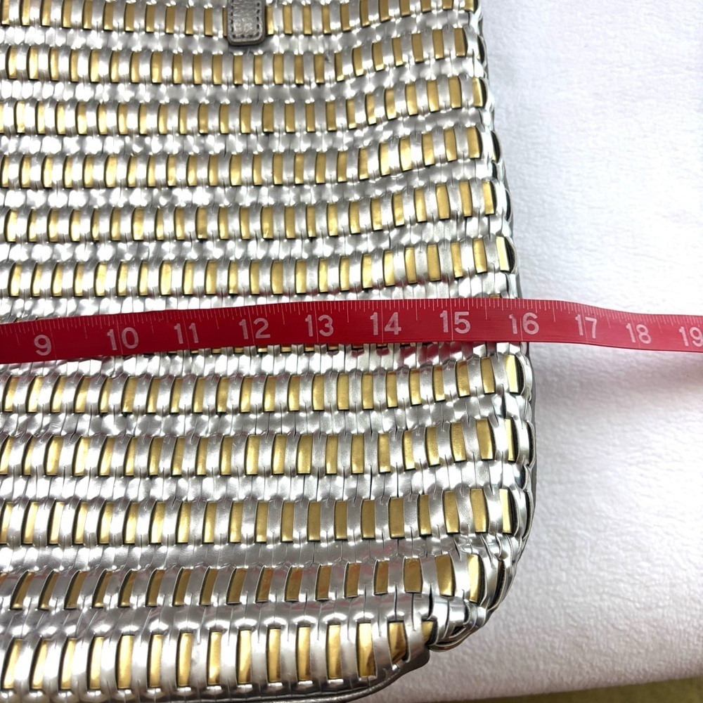 Botkier Large Silver/ Gold Metallic New York Leather Woven Tote Bag Purse - Picture 3 of 15